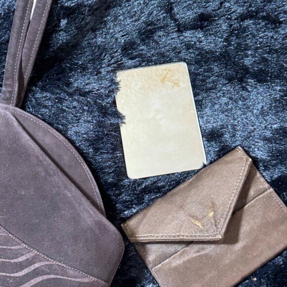 Vintage Evening Bag With Wave Pattern Design & Inner Satin Lining Brown Velvet - Picture 5 of 6